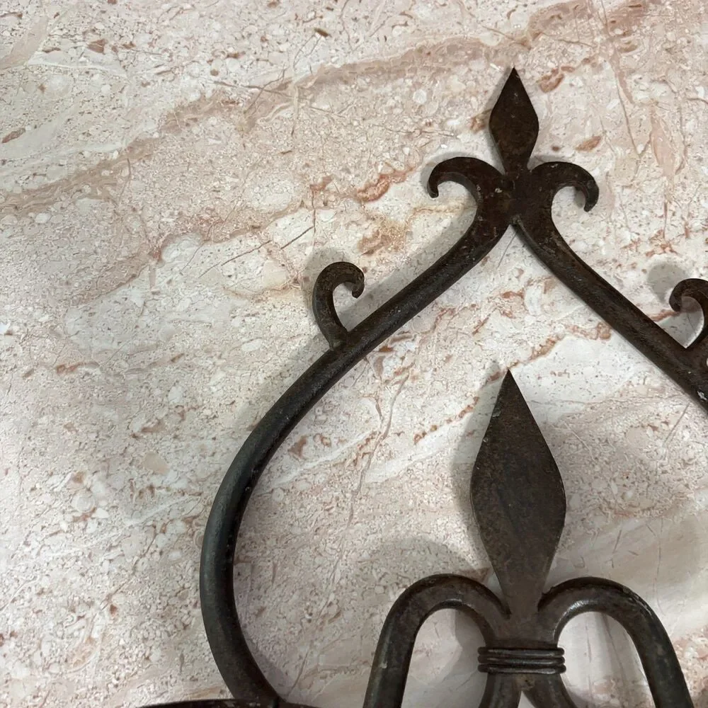 Vintage wrought Iron wall sconce Pillar candle holder gothic rustic decor '60s